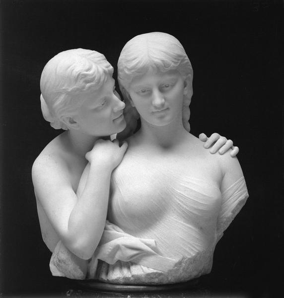 White marble sculpture of two women. From the Layton Art Gallery Sculpture Hall. Faust and Marguerite.