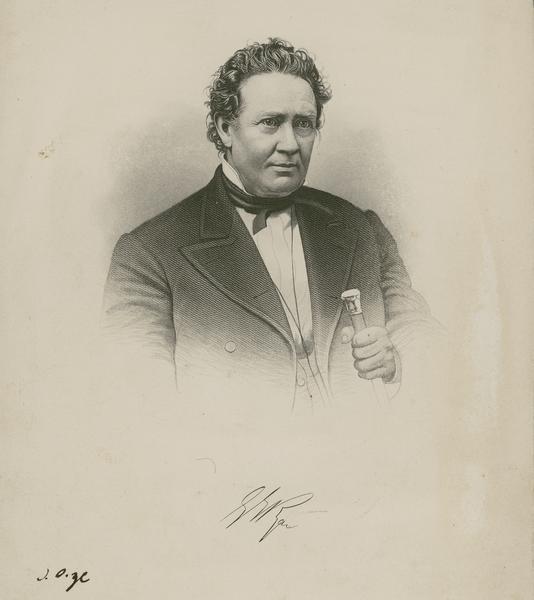 Engraving of Edward George Ryan (1810-1880) at the age of 65. He was Chief Justice of the Wisconsin Supreme Court after the Civil War, and a leading Democrat.