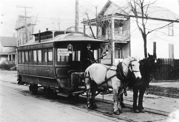 Menominee and Marinette Light and Traction Company's 1890s era streetcar drawn by a team of horses.
