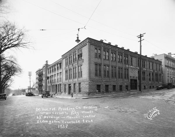 At one time known as the "official" state printer, the Democrat Printing Company was located at the corner of Carroll and Doty streets.