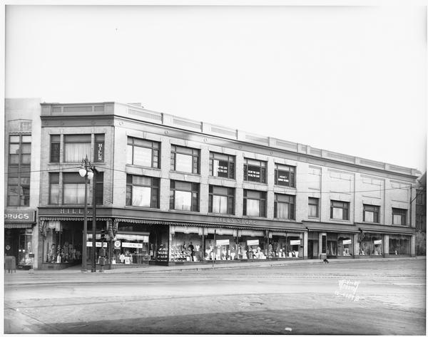 Hill's Dry Goods Store, 202 State Street, at the corner of State Street and Dayton Street.