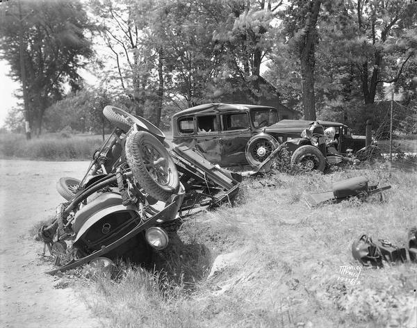 Car accident on County Trunk K that killed four members of the Price family. The scene was photographed for the Dane County coroner Campbell.