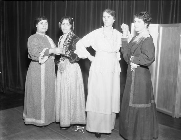 Woman's Club Shawl pageant with Mrs. Rose Incorvino, Mrs. Jenni Parisi, Mrs. Annie Nania, and Mrs. Lousa Audini, dressed in Italian shawls, Greenbush.