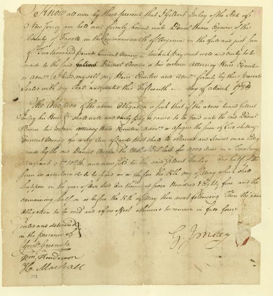 Letter written by Gilbert Imlay regarding Daniel Boone.