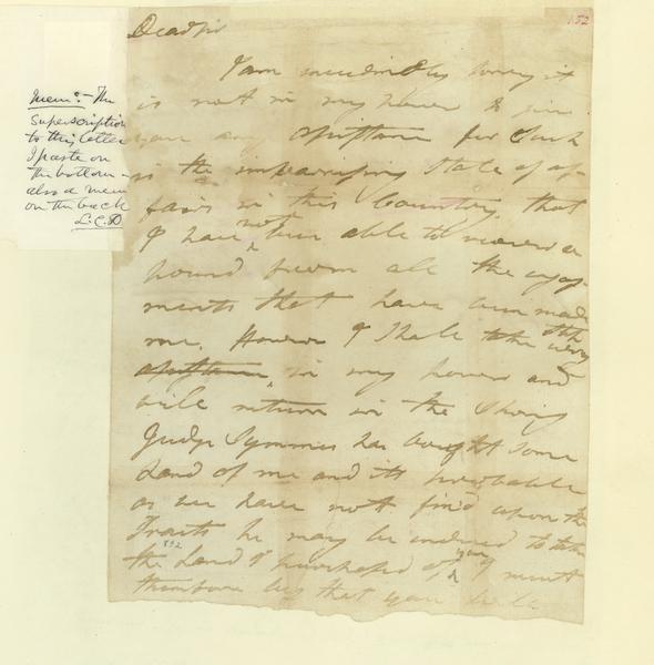 Body of a letter written by Gilbert Imlay to Colonel Daniel Boone.
