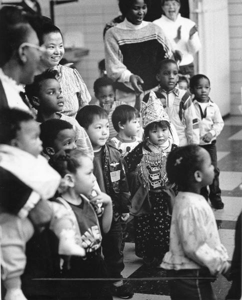 Children celebrating their heritage during Ethnic Pride Day  at Our Savior's Lutheran Church Hall, 3022 West Wisconsin Avenue. The celebration, which highlighted Laotian, African, Hmong, Indian, Hispanic and American heritages, is part of Next Door foundation's Early/On Home Start program. The program provides home-based education and support to low-income families with children under age 5.