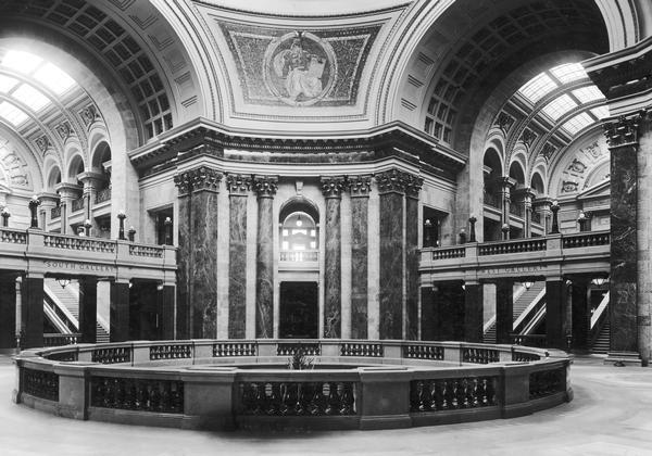Interior of Wisconsin State Capitol rotunda at entrances of the South and West galleries.