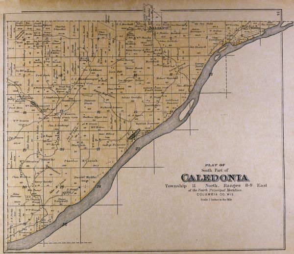 Plat map of the south part of Caledonia in Columbia County.