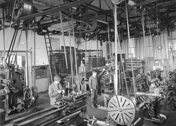 Machine shop classroom, likely at Stout Institute.