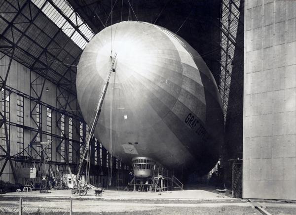 The Graf Zeppelin, a German-made dirigible in a hangar almost ready for its maiden voyage.