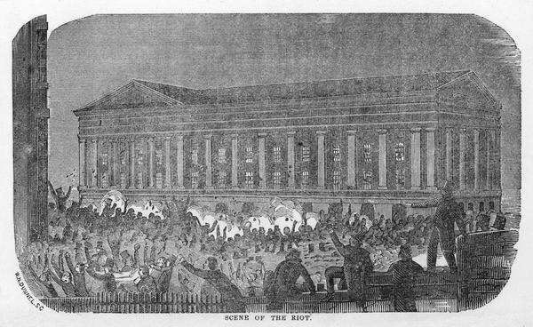Illustration of the "terrific and fatal" riot at the New York Astor Place Opera House.