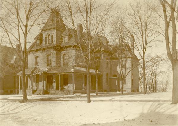 Wintertime exterior view of 126 Langdon Street, home of J. Howard Palmer and his wife Alice Mears Palmer.