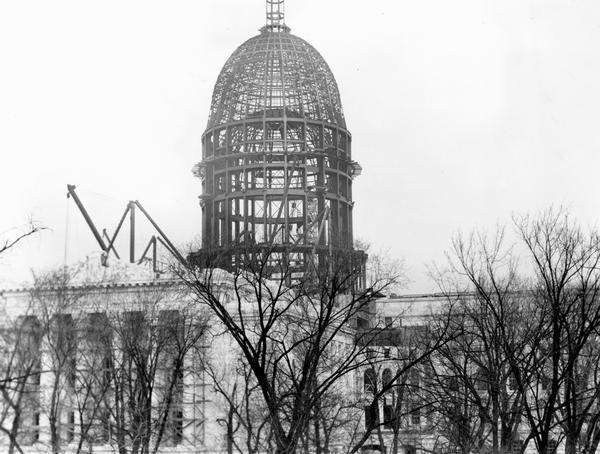 View of the construction of the fourth Wisconsin State Capitol.