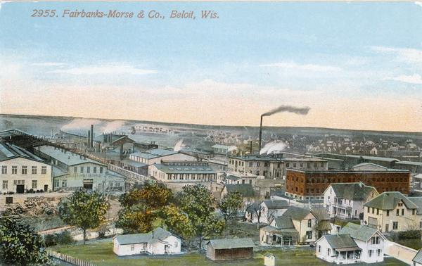 Colorized image of the Fairbanks-Morse & Company buildings.