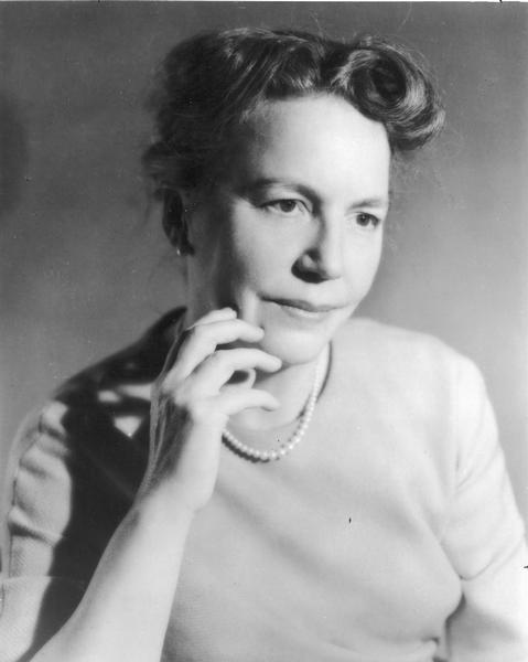 Quarter-length studio portrait of Professor Elizabeth Wickenden, professor of urban studies and technical consultant on public social policy to the National Assembly for Social Policy and Development. She played a leading role in the Study Group on Social Security and the Save Our Security coalition.