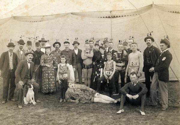Personnel of the old Miles Orton Circus outside a tent in their 1891-92 New Orleans' quarters.