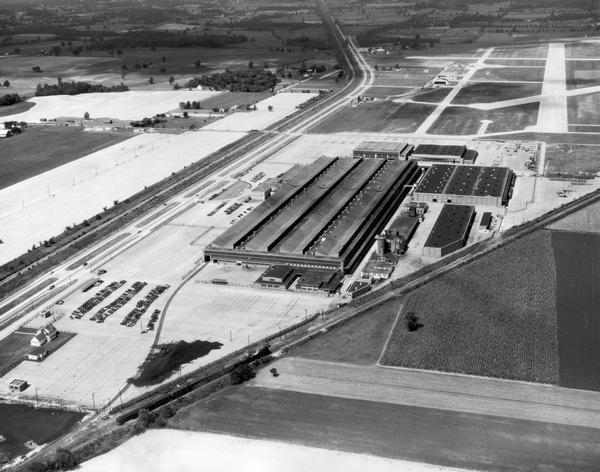 Aerial view of International Harvester's Evansville Works factory complex.