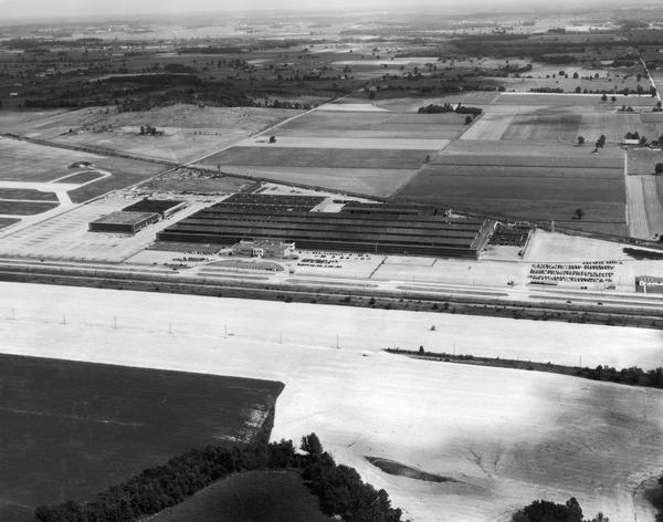 Aerial view of International Harvester's Evansville Works factory complex. The Evansville Works produced refrigerators, freezers and air conditioners.