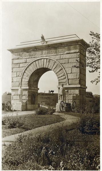 Camp Randall Memorial Arch and Civil War cannons honor the Wisconsin Civil War soldiers on the University of Wisconsin-Madison campus. The memorial was named for Governor Alexander W. Randall.