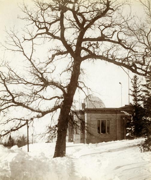 View of Washburn Observatory in the winter with snow.