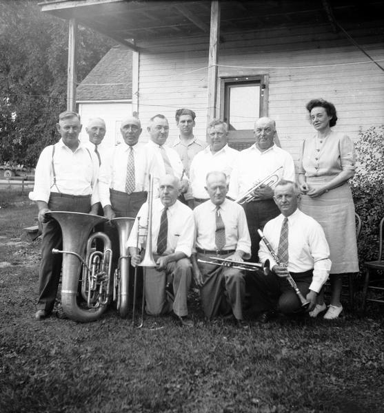 Helene Stratman-Thomas and members of the Yuba band, many of whom had played together for forty years: Otto and Wincil Stanek, clarinet; George McGilvery and William Tydrich, cornet; Anton Stanek, horn; Nick Rott, trombone; Martin Rott, baritone; Alford Stanek, tuba. The band played at dances, weddings, and funerals.