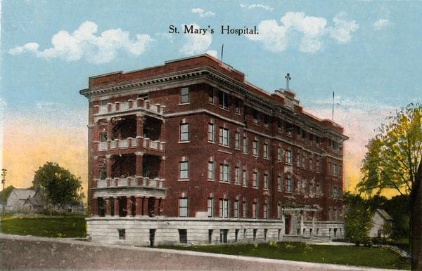 St. Mary's Hospital soon after its completion in 1911. Caption reads: "St. Mary's Hospital."