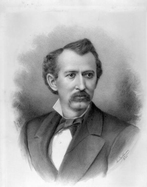 Charcoal portrait of George Baxter Burrows. A Wisconsin State Senator (1878-1882) and real estate broker, he willed his twelve-acre Lake Mendota frontage estate to the Madison Park and Pleasure Drive Assocation.