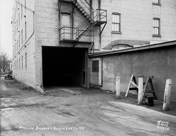 View of the rear entrance to the loading platform at the Kroger Grocery and Baking Co. warehouse. 634 W. Main Street.