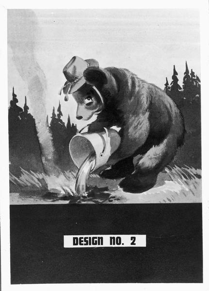 Poster design of Clarke-McNary Forest Protection Program depicting Smokey Bear pouring water on a campfire.