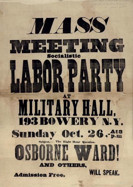 Poster publicizing a socialistic labor party mass meeting in New York.