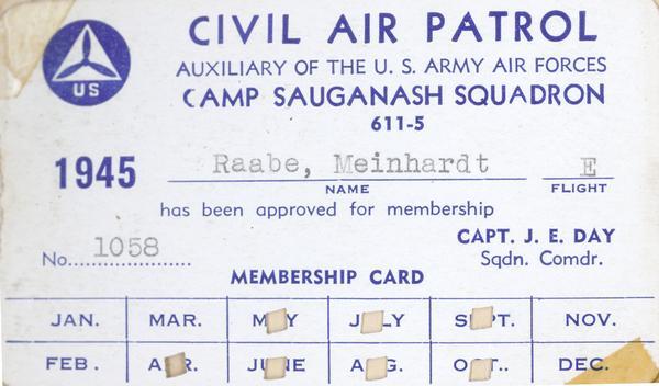 Civil Air Patrol membership card belonging to Meinhardt Raabe.