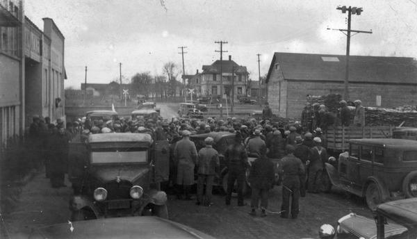 Crowd gathered for the milk strike at Stanley.
