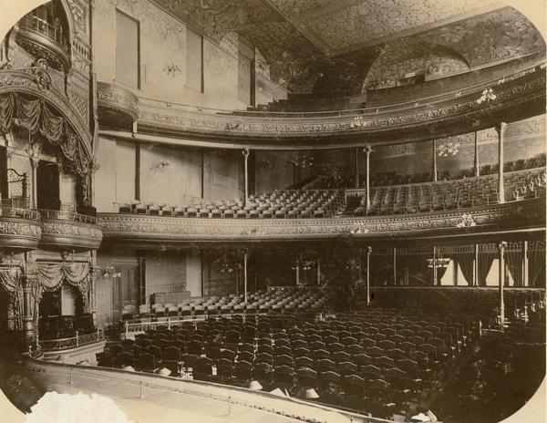 View from the stage of the interior of the Fuller Opera House.