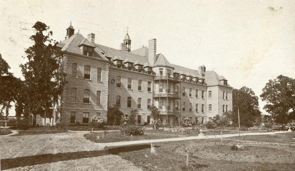 Exterior, south side view of St. Agnes' Hospital.