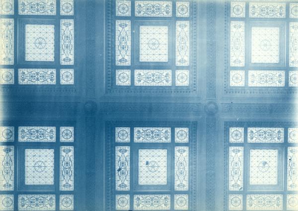 Cyanotype print of ceiling skylights in the library of the State Historical Society of Wisconsin.