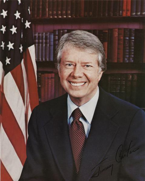 Jimmy Carter, 39th President of the United States (1977-1981), was born in Plains, Georgia on October 1, 1924. After serving as an officer in the Navy, he entered Georgia state politics in 1962, and was elected Governor eight years later. In 1974, Carter announced that he would run for U.S. President. Campaigning against incumbent Gerald Ford, Carter won the November, 1976 presidential election.