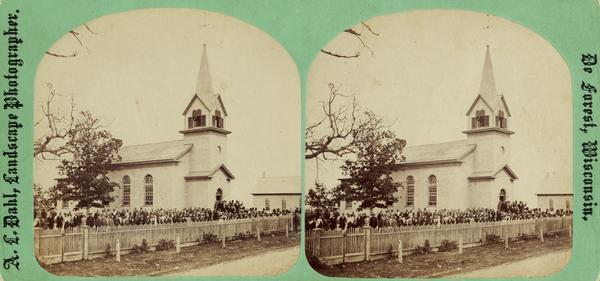 The congregation of the Immanuel Evangelical Lutheran Church during the Eastern District Norwegian Synod which ran from May 31-June 6, 1877.  Winnebago County.