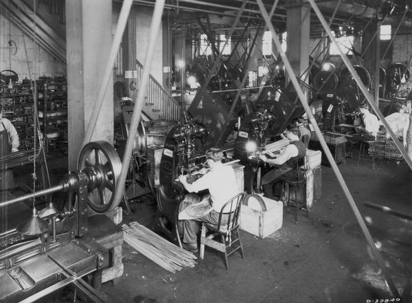 The general press room is where sheet metal is made into housing for transformers, and fibre and bakelite insulators are formed at Thordarson Electical Manufacturing Company.  Chester Thordarson was a Chicago inventor and manufacturer of electical apparatus, famous for inventing the electrical transformer in 1904.  He was also known for his bequest of what was the core of the UW-Madison rare book collection and his estate on Rock Island in Door County.