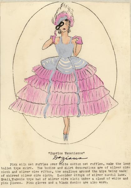 Design by Dazians for "Caprice Venetienne."  The design is reproduced from a catalog of designs received by the Kehl School of Dance in Madison, Wisconsin.