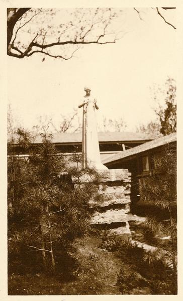 The sculpture "Flower in the Crannied Wall" by Richard Bock in the courtyard at Taliesin, the home of Frank Lloyd Wright. Taliesin is located in the vicinity of Spring Green, Wisconsin.