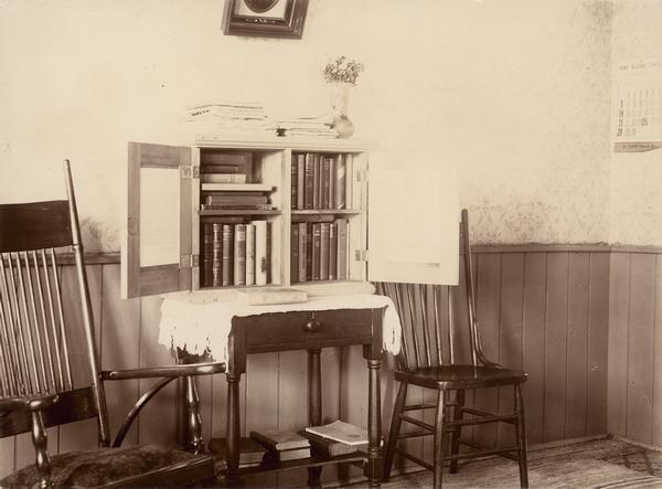 Interior view of a traveling library station.