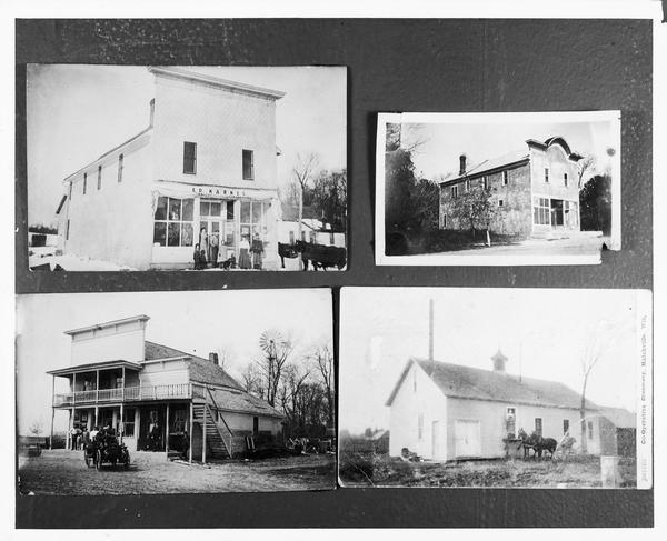 Composite of four images of Hatchville, including E.D. Karnes store and the Co-Operative Creamery.