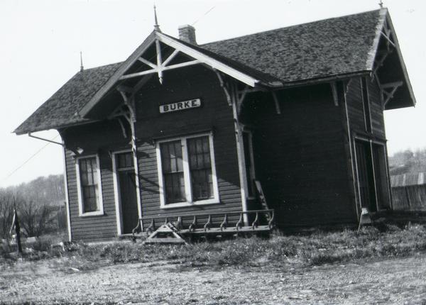 The Burke Depot during the move to the Droster store location. Built in 1884, it had been located on the Northeast corner of Burke and Felland Road.