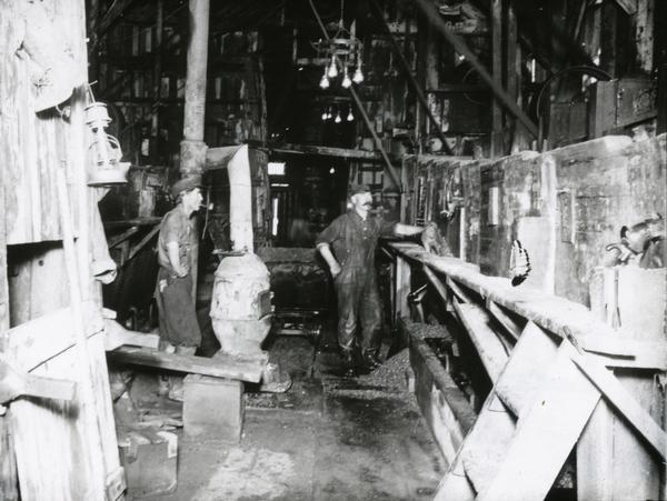 Two men work in a zinc mine near Platteville, Wisconsin.