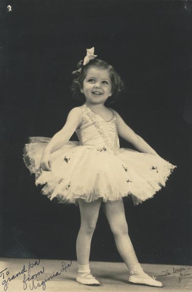 Virginia Lee Kehl, 3rd gereration Kehl dancer in tutu. Inscribed "To grandapa from Virgina Lee".