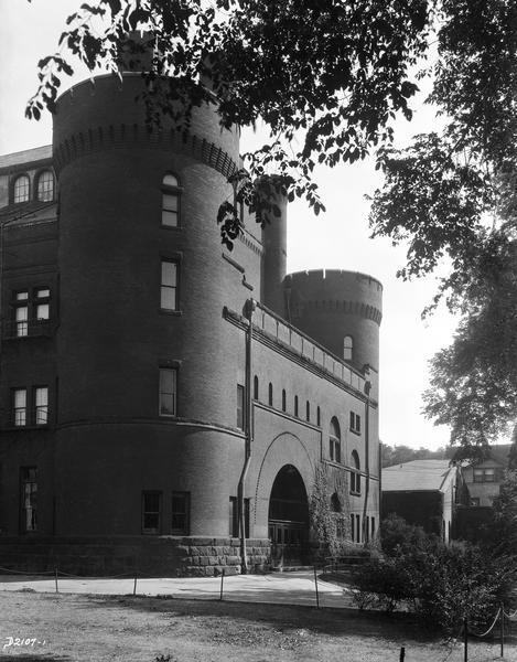 Front entrance from Langdon Street of the Armory building at the University of Wisconsin-Madison, now known as the Red Gym or Old Red.