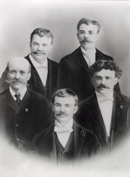 Portrait of the 5 Kehl brothers from Germany. Shown are Gottfried, Leo, Willy, Adam and Frederick Kehl.