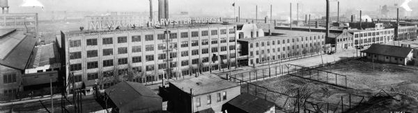 Panorama of International Harvester's Milwaukee Works factory building. The factory was owned by the Milwaukee Harvester Company before 1902.