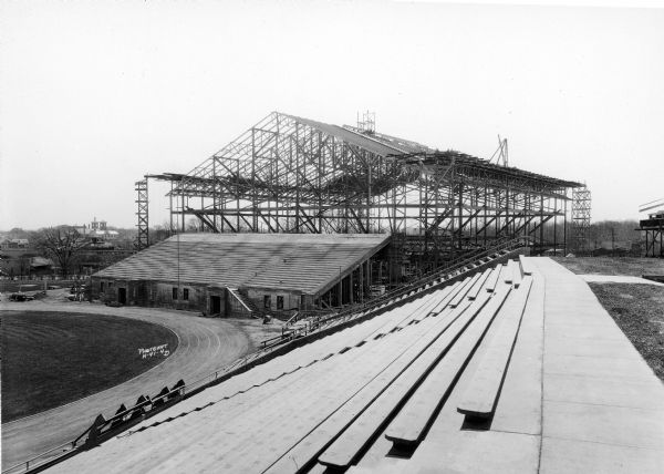 Camp Randall Stadium with Field House under construction.
