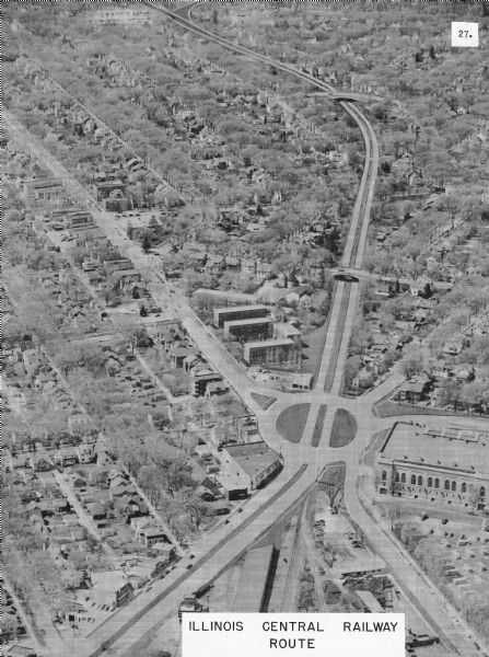 Aerial view of the Illinois central route. The UW Fieldhouse is visible in the lower right of the image.